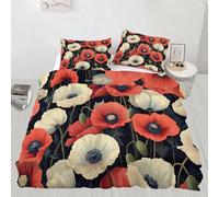 Poppy Bedding Set for Kids Plant Petals Comforter Cover Set Super King Size Country Flowers Duvet Cover Bedspread Cover Bedding Collection 3Pcs,No Comforter