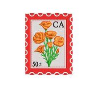 Poppy Blossom Stamp 3 in Embroidered Patch - California State Stamp Travel Applique Patch - Iron-On Or Sew-On for Clothes Backpacks & Accessories - Vintage Flower Patches for California Lover