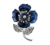 Poppy Brooch Diamante Crystal Flower Banquet Blue Poppy Lapel Pin Badges with Leaves Remembrance Day Gift 2020