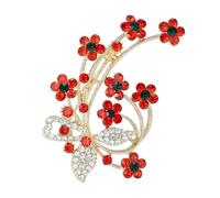 Poppy Brooch Pin Red Poppy Flower Brooch Pin for Women Gold Tone Zircon Crystal Rhinestone Bouquet Flower Shape Poppy Badge Diamante Remembrance Day Awareness Jacket Pin for Girls Gift