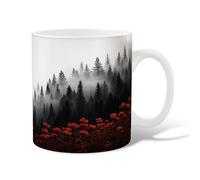 Poppy Ceramic Coffee Mug, Fall Nature Forest Fog Fall Red Novelty Tea Cup with Handle Gift for Friends Family Co-Worker Lovers Eldership Senior 11 Oz