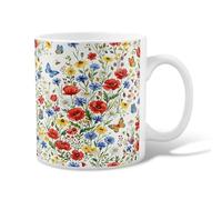 Poppy Ceramic Coffee Mug, Spring Floral Butterfly Chrysanthemum Spring Red Novelty Work Drinking Mugs with Handle Ideal for Friendship Family Colleague Staff Sweetheart Teachers 11 Oz