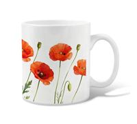 Poppy Ceramic Coffee Mug, Spring Floral Stem Bud Spring Red Novelty Work Drinking Mugs with Handle Ideal for Friends Family Coworkers Teachers Couples Employees 11 Oz