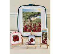 Poppy Crosss Stitch Gift Set - 3 Poppy Cross Stitch Kits, 2 Embroidery Frames, Poppy Needle Minder and Scissors.