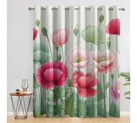 Poppy Curtains Bedroom, 66x72 - Floral Green Blackout Curtains & Decor, Living Room, Eyelet Patterned Window Drapes, 72 Inch Drop 2 Panels （H181）