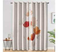 Poppy Curtains for Living Room, Retro Flower Botanical Blackout Curtains Bedroom, 90 x 108 Inch 2 Panels, 108 Drop Eyelet Thermal Window Drapes, Home Decor