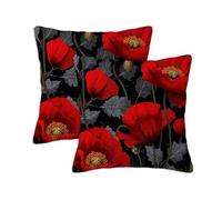 Poppy Cushion Covers 35 x 35 cm Set of 2 Outdoor Cushions Red, Waterproof Linen Square Pillow Covers with Stitched Edge, Outdoor Throw Pillow Decorative for Office Home Garden Furniture Garden S-984