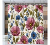 Poppy Daisy Shower Curtain for Bathroom, 200 * 200cm Waterproof Polyester Shower Curtains Watercolor Floral Plant with Cooks Cath Curtains Bathroom Curtain, Dark Pink