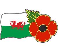 Poppy Day Car Window Sticker with Poppy and Wales Flag - in Support of Veterans Lifeline