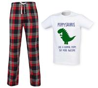60 Second Makeover Limited Mens Poppysaurus Poppy Dinosaur Tartan Pyjama Set Size - M Red