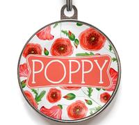 Poppy Dog Tag - Add Text to Back and Any Name to Front - Floral Pet ID - Watercolour Poppies Design - 2 Sizes for Cats and Dogs