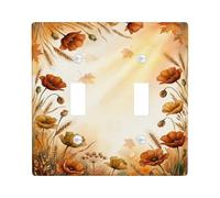 Poppy Double Light Switch Cover Plate, Autumn Rustic Leaf Wheat Fall Orange Standard Size Wall Switch Plates Accents for Home Living Room Bedroom Bathroom Decor