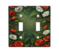 Poppy Double Light Switch Cover Plate, Floral Naturalistic Fern Rock Spring Green Plastic Standard Size Toggle Light Switch Cover for Home Living Room New Apartment Decor