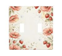 Poppy Double Light Switch Cover Plate, Floral Vintage Strawberry Leaf Spring Peach Plastic Standard Size Wall Switch Plates Accents for Home Living Room Bedroom Bathroom Decor