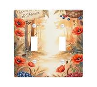 Poppy Double Light Switch Cover Plate, Natural Rustic Berries Basket Fall Red Plastic Standard Size Decorative Wall Plates for Bedroom Bathroom Kitchen Entrance Decor