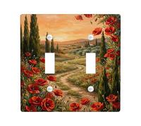 Poppy Double Light Switch Cover Plate, Nature Scenic Cypress Pathway Summer Red Plastic Standard Size Switch Plate Decorative for New Apartment Home Bedroom Office Decor