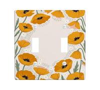 Poppy Double Light Switch Cover Plate, Spring Floral Flower Leaf Spring Yellow Plastic Standard Size Wall Switch Plates Accents for Bedroom Bathroom Kitchen Entrance Decor
