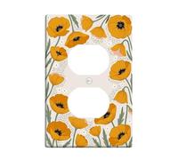 Poppy Duplex Outlet Covers Wall Plate, Spring Floral Flower Leaf Spring Yellow Plastic Standard Size Wall Plates for Electrical Outlets for Bedroom Bathroom Kitchen Entrance Decor