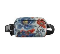 Poppy Embroidery Pattern Fashionable Waist Bag Fanny Pack for Women Men Waterproof Chest Belt Bum Bag with Adjustable Strap for Travel Shopping Running