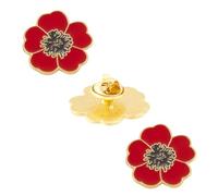 Poppy Enamel Flower Brooch for Women, Vintage Pin with Black Rhinestone, Remembrance Day Gift, Elegant Poppy Jewelry for Mom Grandma, 2.6 CM, Zinc, no gemstone