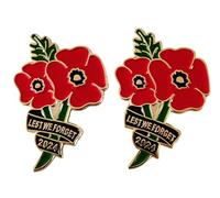Poppy Enamel Pin Badges Brooch 2024 Remembrance Day Lest We Forget WW1 Memorial Veterans (2pcs)