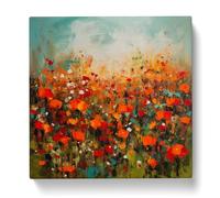 Poppy Field Abstract Expressionism Canvas Print | Gallery Wrapped 30mm Frame Wall Art | 20x20 inches | Ready to Hang | Eclectic Floral Picture | Living Room Bedroom Lounge Office