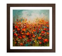 Poppy Field Abstract Expressionism Framed Print | 18x18 Inch Walnut Framed Wall Art | Ready to Hang | Eclectic Floral Picture | Living Room Bedroom Lounge Office