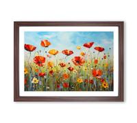 Poppy Field Action Framed Print | A2 Walnut Framed Wall Art | Ready to Hang | Modern Floral Picture | Living Room Bedroom Lounge Office