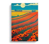 Poppy Field Art Nouveau Canvas Print | Gallery Wrapped 30mm Frame Wall Art | 30x20 inches | Ready to Hang | Modern Floral Picture | Living Room Bedroom Lounge Office