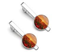 Poppy Field at Sunset 2 Pcs Tie Clips for Men Tie Bar Tie Pins for Regular Ties Wedding Business