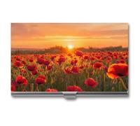 Poppy Field at Sunset Business Card Holder Metal Wallet Credit Card ID Case for Men Women