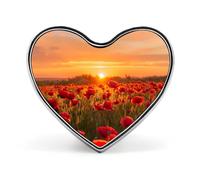 Poppy Field at Sunset Metal Pin Love Heart Badge Custom Lapel Pins Brooch for Clothing Decoration