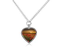 Poppy Field at Sunset Pet Urn Ashes Necklace Heart Cremation Jewelry Personalized Memorial Pendant for Men Women