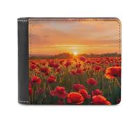 Poppy Field at Sunset PU Leather Wallets Stylish Bifold Wallet Slim Front Pocket Credit Card Holder for Women Men