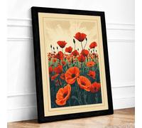 Poppy Field Botanical Framed Wall Art Print A1 (84.1×59.4cm) Black, Wall Decor for Living Room, Bedroom, Office & Home, Ready to Hang, Art Gift