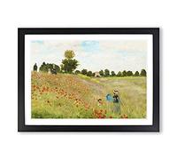 Poppy Field by Claude Monet Framed Wall Art Print A2 Black