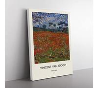 Poppy Field By Vincent Van Gogh Exhibition Museum Painting Canvas Wall Art Print Ready to Hang, Framed Picture for Living Room Bedroom Home Office Décor, 50x35 cm (20x14 Inch)