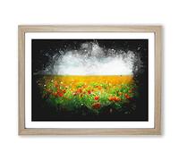 Poppy Field Dreams Paint Splash Modern Art Framed Print | A4 Oak Framed Wall Art | Ready to Hang | Modern Floral Picture | Living Room Bedroom Lounge Office