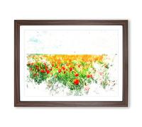 Poppy Field Dreams Watercolour Modern Framed Print | A4 Walnut Framed Wall Art | Ready to Hang | Modern Floral Picture | Living Room Bedroom Lounge Office