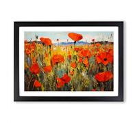 Poppy Field Gestural Framed Print | A2 Black Framed Wall Art | Ready to Hang | Eclectic Floral Picture | Living Room Bedroom Lounge Office