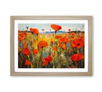 Poppy Field Gestural Framed Print | A2 Oak Framed Wall Art | Ready to Hang | Eclectic Floral Picture | Living Room Bedroom Lounge Office