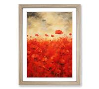 Poppy Field Gestural No.2 Framed Print | A2 Oak Framed Wall Art | Ready to Hang | Eclectic Floral Picture | Living Room Bedroom Lounge Office