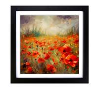 Poppy Field Impressionism No.2 Framed Wall Art Print, Ready to Hang Picture for Living Room Bedroom Home Office, Black 18 x 18 Inch (45 x 45 cm)