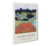 Poppy Field In A Valley By Claude Monet Canvas Print | Gallery Wrapped 30mm Frame Wall Art | 24x16 inches | Ready to Hang | Impressionist Floral Picture | Living Room Bedroom Lounge Office