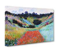 Poppy Field In A Valley By Claude Monet Canvas Print | Gallery Wrapped 30mm Frame Wall Art | 24x16 inches | Ready to Hang | Impressionist Floral Picture | Living Room Bedroom Lounge Office