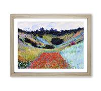 Poppy Field In A Valley By Claude Monet Classic Painting Framed Wall Art Print, Ready to Hang Picture for Living Room Bedroom Home Office Décor, Oak A4 (34 x 25 cm)