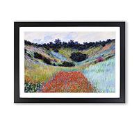 Poppy Field in A Valley by Claude Monet Framed Print | A2 Black Framed Wall Art | Ready to Hang | Modern Floral Picture | Living Room Bedroom Lounge Office