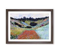 Poppy Field in A Valley by Claude Monet Framed Print | A2 Walnut Framed Wall Art | Ready to Hang | Modern Floral Picture | Living Room Bedroom Lounge Office
