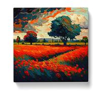 Poppy Field Neo-Impressionism Canvas Print | Gallery Wrapped 30mm Frame Wall Art | 20x20 inches | Ready to Hang | Impressionist Floral Picture | Living Room Bedroom Lounge Office