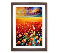 Poppy Field Painted Vol.2 Framed Print | A2 Walnut Framed Wall Art | Ready to Hang | Modern Floral Picture | Living Room Bedroom Lounge Office